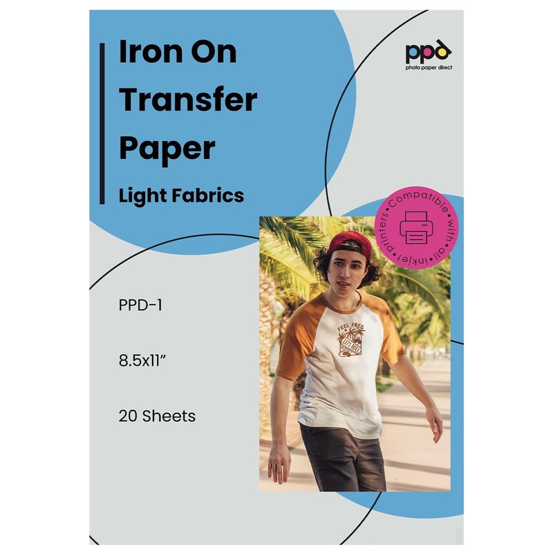 PPD 20 Sheets 8.5x11â€ - Inkjet Iron-on Heat Transfer Vinyl Paper for White & Light Fabric and T-Shirts - Premium - PPD-1-20 - Image 1